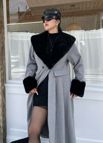 Світло-сіре зимнє Пальто двобортне SHEIN