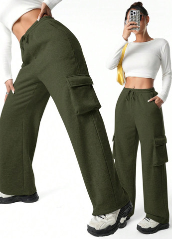 Хаки спортивные, кэжуал демисезонные карго брюки SHEIN