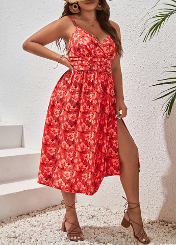 Комбинированное кэжуал платье клеш SHEIN с цветочным принтом