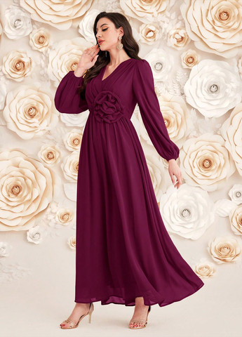 Темно-бордовое вечернее, кэжуал платье на запах, клеш SHEIN однотонное