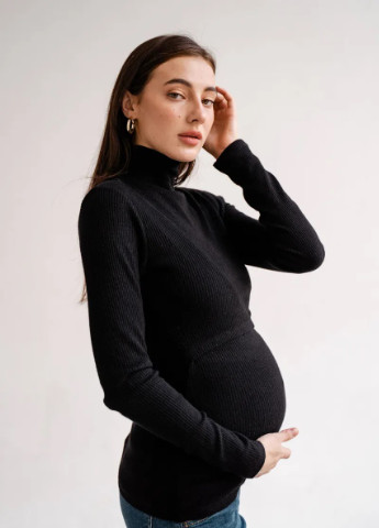 Черная кофта гольф для беременных и кормящих мам трикотажная с секретом для кормления To Be (248253998)