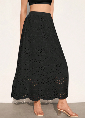 Черная кэжуал однотонная юбка SHEIN клешированная