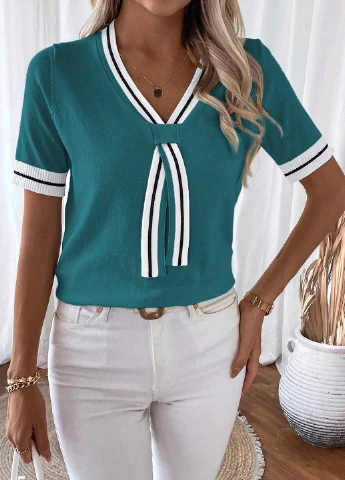 Бирюзовый летний пуловер пуловер SHEIN