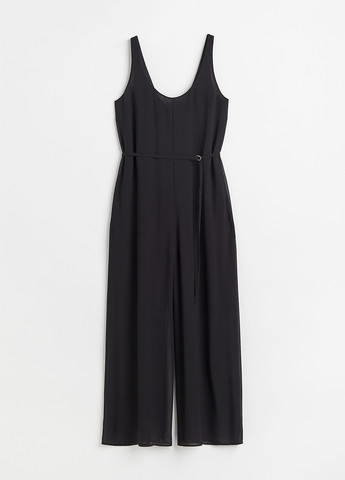 Комбинезон H&M комбинезон-брюки однотонный чёрный кэжуал полиэстер, шифон