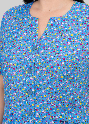 Светло-синее кэжуал платье а-силуэт A'll Posa с цветочным принтом