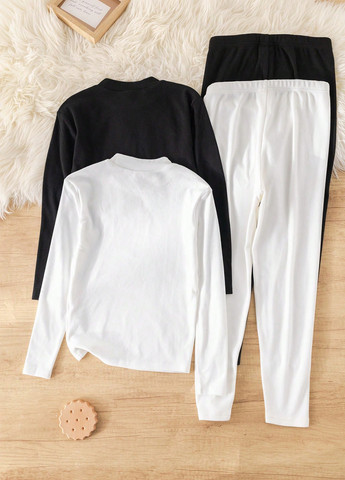 Черно-белая всесезон пижама (кофта, брюки, 2 шт.) кофта + брюки SHEIN