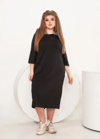 Черное кэжуал платье приталенного силуэта InFashion