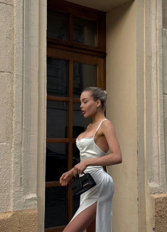 Молочна кежуал, вечірня сукня з відкритою спиною Fashion однотонна