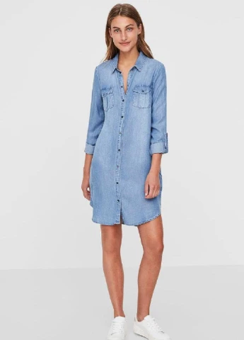 Голубое джинсовое платье Vero Moda однотонное
