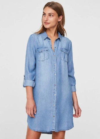 Голубое джинсовое платье Vero Moda однотонное