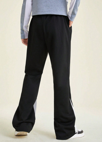 Черные спортивные, кэжуал демисезонные брюки прямые SHEIN