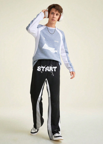 Черные спортивные, кэжуал демисезонные брюки прямые SHEIN