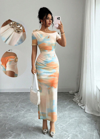 Комбінована святковий, вечірня, кежуал сукня силуетна SHEIN тай-дай