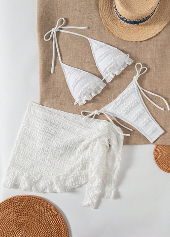 Білий літній купальник (ліф, трусики, спідниця) бікіні, роздільний SHEIN