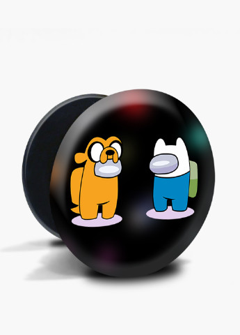 Попсокет (Popsockets) держатель для смартфона Амонг Ас Время приключений (Among Us Adventure Time) (8754-2414) Черный MobiPrint (216836550)