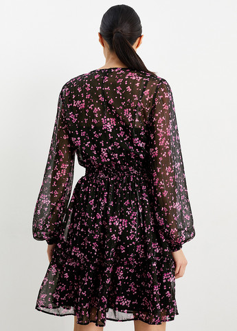 Чорна кежуал сукня кльош C&A з квітковим принтом