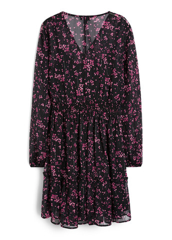 Чорна кежуал сукня кльош C&A з квітковим принтом