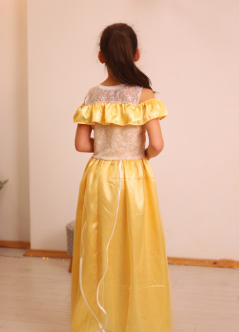 Золотий святковий літня нарядна сукня для дівчинки в пол гіпюр пачка Marselin з квітковим принтом