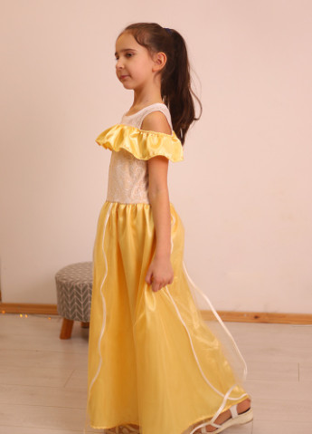 Золотой праздничный летнее нарядное платье для девочки в пол гипюр пачка Marselin с цветочным принтом