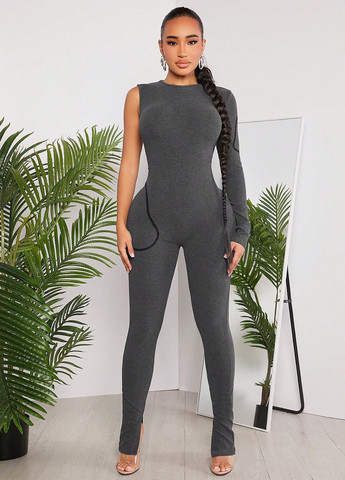 Комбінезон SHEIN комбінезон-брюки меланж сірий кежуал поліестер, трикотаж