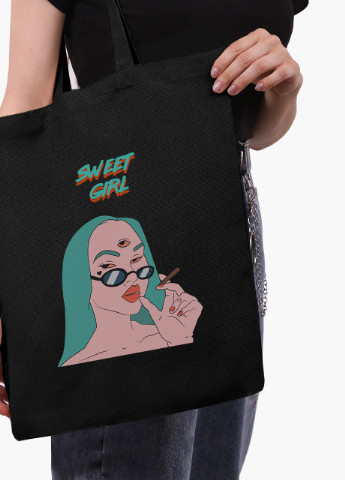 Еко сумка шоппер черная Милая девушка Диджитал Арт (Sweet girl Digital art) на молнии (9227-1638-BKZ) MobiPrint (236265308)