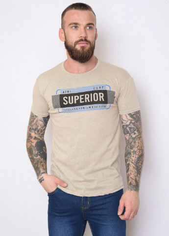 Бежева футболка чоловіча бежевого кольору з написами Let's Shop