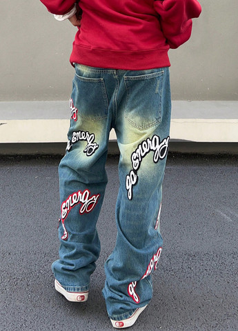 Синие демисезонные мешковатые джинсы SHEIN