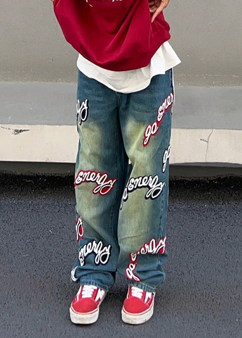 Синие демисезонные мешковатые джинсы SHEIN