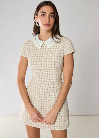 Кремова кежуал сукня дзвін SHEIN в клітинку