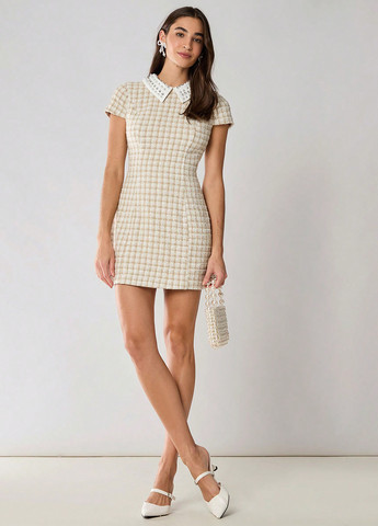 Кремова кежуал сукня дзвін SHEIN в клітинку