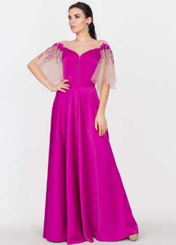 Фуксиновое (цвета Фуксия) вечернее платье а-силуэт Seam однотонное