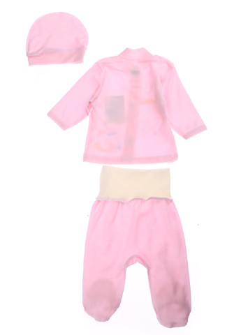 Рожевий демісезонний комплект (кофта, повзунки, шапка) Baby Art