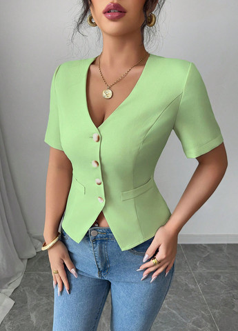 Салатовый женский жакет SHEIN однотонный - летний