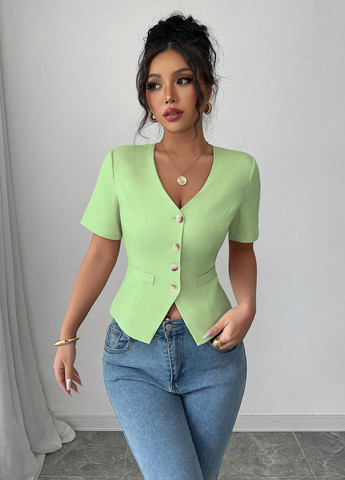 Салатовый женский жакет SHEIN однотонный - летний