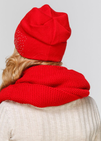 Теплый зимний комплект (шапка, шарф-снуд) на флисовой подкладке 660441 DeMari 122 Грейс камни шапка + шарф однотонные красные кэжуалы шерсть