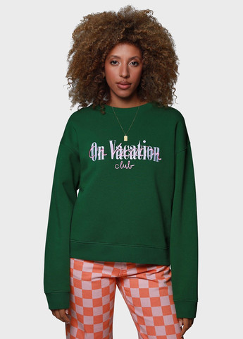 Зеленый свитшот On Vacation надпись вышивка (302807783)