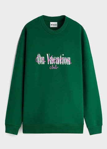 Зеленый свитшот On Vacation надпись вышивка (302807783)