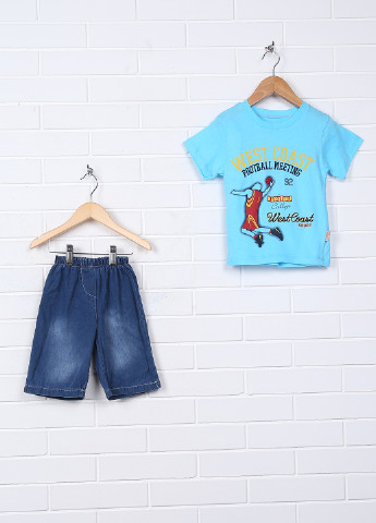 Голубой летний комплект (футболка, шорты) Poyef