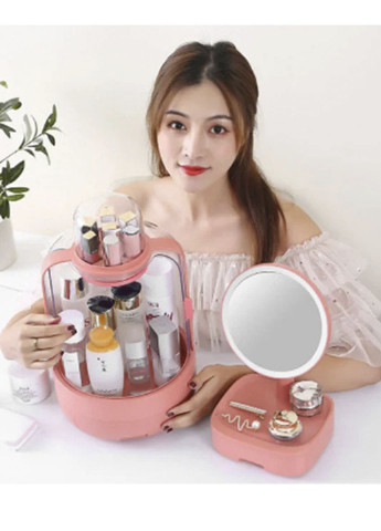Набір для макіяжу 2в1 LED дзеркало Органайзер для косметики Рожевий W-51 косметичка + дзеркало Good Idea рожевий