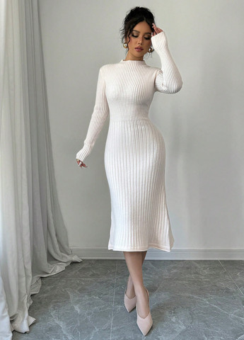 Молочное кэжуал платье платье-свитер SHEIN однотонное