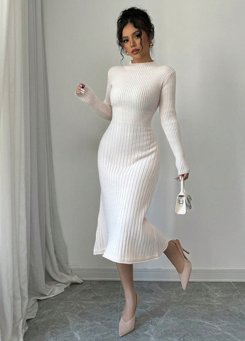 Молочное кэжуал платье платье-свитер SHEIN однотонное
