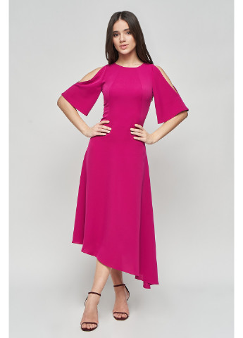 Фуксиновое (цвета Фуксия) коктейльное платье чиа клеш, с пышной юбкой BYURSE однотонное