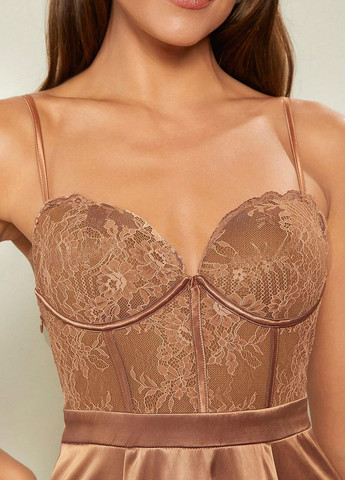 Коричнева вечірня сукня з корсетом SHEIN однотонна