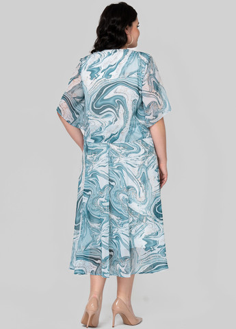 Бирюзовое кэжуал платье а-силуэт A'll Posa с абстрактным узором