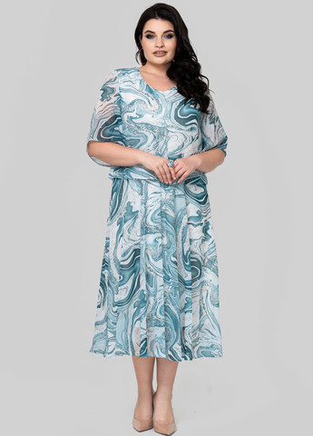 Бирюзовое кэжуал платье а-силуэт A'll Posa с абстрактным узором