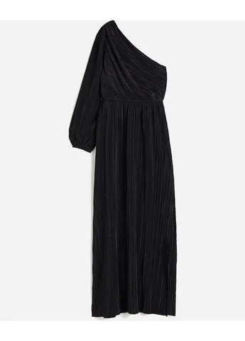 Черное вечернее платье на одно плечо, плиссированное H&M однотонное