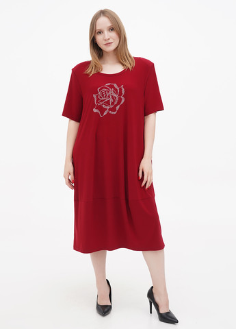Бордовое кэжуал платье бордового цвета в стиле бохо роза art 0122a BABOCHKA XL Collection однотонное
