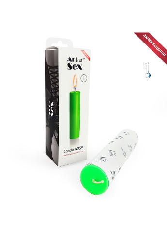 Зеленая свеча восковая Art of Sex size M 15 см низкотемпературная, люминесцентная ADDICTION (255340338)