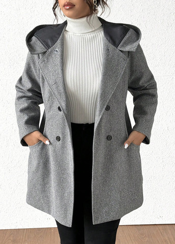 Світло-сіре демісезонне Пальто двобортне SHEIN