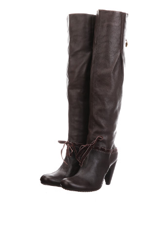 Женские коричневые сапоги ботфорты Tiffi с бантом и на высоком каблуке